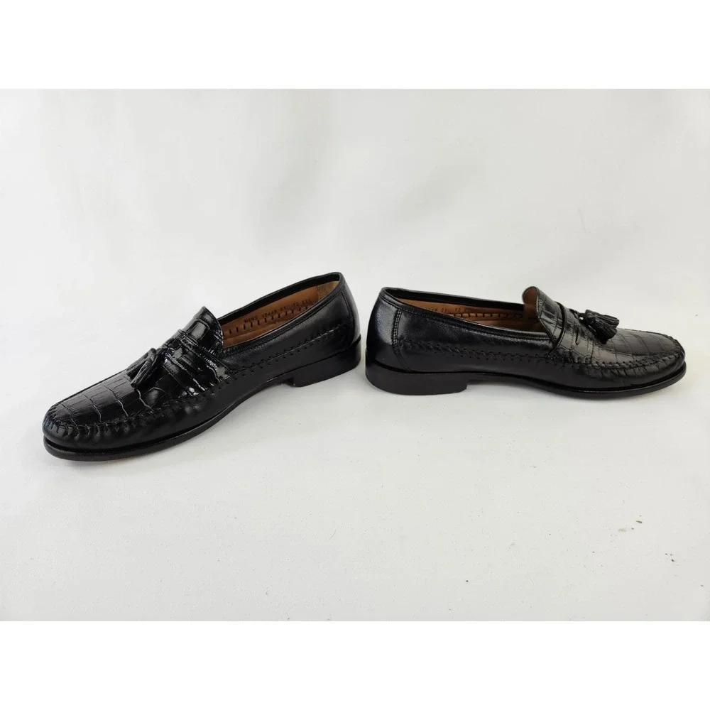 Florsheim Pisa Black Croc Leather Moc Toe Loafer Tassel Shoes Men's 12 EEE Wide